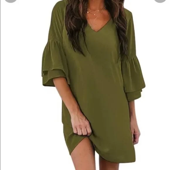 Belongsci Olive Green Dress - Picture 1 of 3